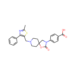 Cc1nc(-c2ccccc2)c(CN2CCC3(CC2)CN(c2ccc(C(=O)O)cc2)C(=O)O3)s1 ZINC000169702666