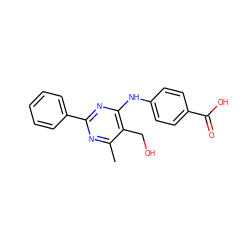 Cc1nc(-c2ccccc2)nc(Nc2ccc(C(=O)O)cc2)c1CO ZINC000071282412