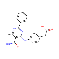 Cc1nc(-c2ccccc2)nc(Nc2ccc(CC(=O)O)cc2)c1C(N)=O ZINC000096938269