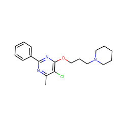 Cc1nc(-c2ccccc2)nc(OCCCN2CCCCC2)c1Cl ZINC000299826170