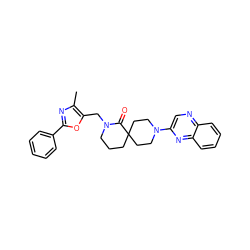 Cc1nc(-c2ccccc2)oc1CN1CCCC2(CCN(c3cnc4ccccc4n3)CC2)C1=O ZINC000096173157