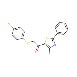 Cc1nc(-c2ccccc2)sc1C(=O)CSc1ccc(Cl)cc1 ZINC000001390116