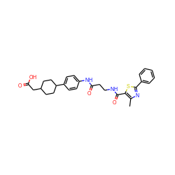 Cc1nc(-c2ccccc2)sc1C(=O)NCCC(=O)Nc1ccc(C2CCC(CC(=O)O)CC2)cc1 ZINC001772626612