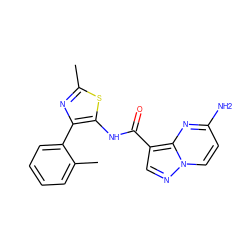 Cc1nc(-c2ccccc2C)c(NC(=O)c2cnn3ccc(N)nc23)s1 ZINC000113759438