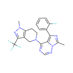 Cc1nc(-c2ccccc2F)c2c(N3CCc4c(c(C(F)(F)F)nn4C)C3)ncnn12 ZINC000169711751