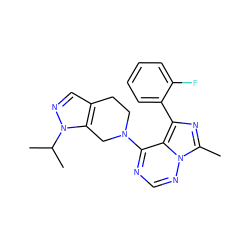 Cc1nc(-c2ccccc2F)c2c(N3CCc4cnn(C(C)C)c4C3)ncnn12 ZINC000169711723