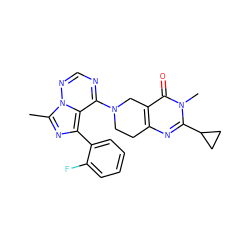 Cc1nc(-c2ccccc2F)c2c(N3CCc4nc(C5CC5)n(C)c(=O)c4C3)ncnn12 ZINC000169711773