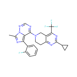 Cc1nc(-c2ccccc2F)c2c(N3CCc4nc(C5CC5)nc(C(F)(F)F)c4C3)ncnn12 ZINC000169711720