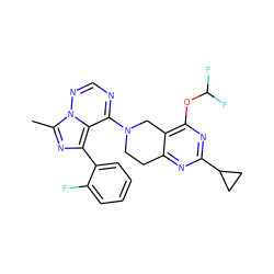 Cc1nc(-c2ccccc2F)c2c(N3CCc4nc(C5CC5)nc(OC(F)F)c4C3)ncnn12 ZINC000169711771