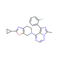 Cc1nc(-c2ccccc2F)c2c(N3CCc4nc(C5CC5)oc4C3)ncnn12 ZINC000169711685