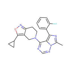 Cc1nc(-c2ccccc2F)c2c(N3CCc4noc(C5CC5)c4C3)ncnn12 ZINC000169711678