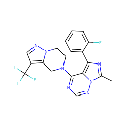 Cc1nc(-c2ccccc2F)c2c(N3CCn4ncc(C(F)(F)F)c4C3)ncnn12 ZINC000169711741