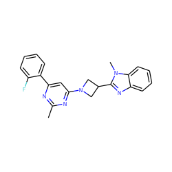 Cc1nc(-c2ccccc2F)cc(N2CC(c3nc4ccccc4n3C)C2)n1 ZINC000223409949