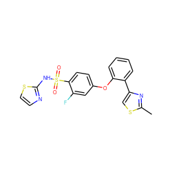 Cc1nc(-c2ccccc2Oc2ccc(S(=O)(=O)Nc3nccs3)c(F)c2)cs1 ZINC000095581665