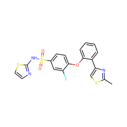 Cc1nc(-c2ccccc2Oc2ccc(S(=O)(=O)Nc3nccs3)cc2F)cs1 ZINC000095582717