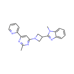 Cc1nc(-c2ccccn2)cc(N2CC(c3nc4ccccc4n3C)C2)n1 ZINC000143127201