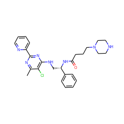 Cc1nc(-c2ccccn2)nc(NC[C@H](NC(=O)CCCN2CCNCC2)c2ccccc2)c1Cl ZINC000096271242