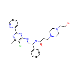 Cc1nc(-c2ccccn2)nc(NC[C@H](NC(=O)CCN2CCN(CCO)CC2)c2ccccc2)c1Cl ZINC000096271245