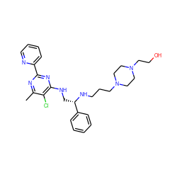 Cc1nc(-c2ccccn2)nc(NC[C@H](NCCCN2CCN(CCO)CC2)c2ccccc2)c1Cl ZINC000096271240