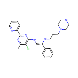 Cc1nc(-c2ccccn2)nc(NC[C@H](NCCCN2CCNCC2)c2ccccc2)c1Cl ZINC000096271241