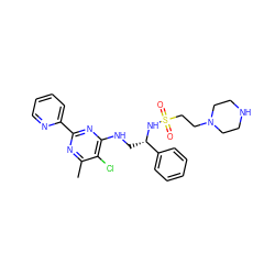 Cc1nc(-c2ccccn2)nc(NC[C@H](NS(=O)(=O)CCN2CCNCC2)c2ccccc2)c1Cl ZINC000096271237