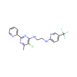 Cc1nc(-c2ccccn2)nc(NCCNc2ccc(C(F)(F)F)cn2)c1Cl ZINC000024817407