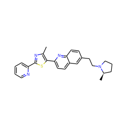 Cc1nc(-c2ccccn2)sc1-c1ccc2cc(CCN3CCC[C@H]3C)ccc2n1 ZINC000034661357