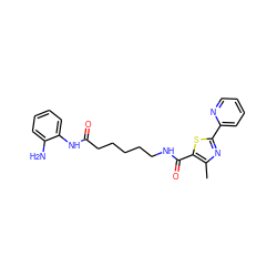 Cc1nc(-c2ccccn2)sc1C(=O)NCCCCCC(=O)Nc1ccccc1N ZINC000117585852