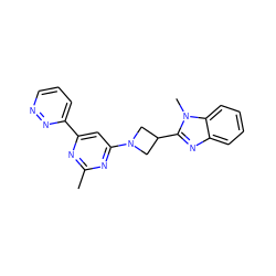 Cc1nc(-c2cccnn2)cc(N2CC(c3nc4ccccc4n3C)C2)n1 ZINC000205343915