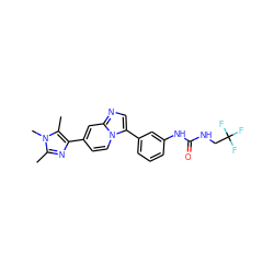 Cc1nc(-c2ccn3c(-c4cccc(NC(=O)NCC(F)(F)F)c4)cnc3c2)c(C)n1C ZINC000139692347