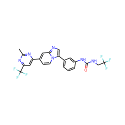 Cc1nc(-c2ccn3c(-c4cccc(NC(=O)NCC(F)(F)F)c4)cnc3c2)cc(C(F)(F)F)n1 ZINC000169704699