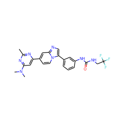 Cc1nc(-c2ccn3c(-c4cccc(NC(=O)NCC(F)(F)F)c4)cnc3c2)cc(N(C)C)n1 ZINC000169704664