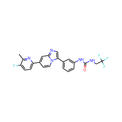 Cc1nc(-c2ccn3c(-c4cccc(NC(=O)NCC(F)(F)F)c4)cnc3c2)ccc1F ZINC000169704640