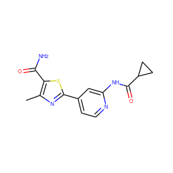 Cc1nc(-c2ccnc(NC(=O)C3CC3)c2)sc1C(N)=O ZINC000299857119