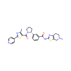 Cc1nc(-c2ccncc2)sc1C(=O)N1CCC[C@@H]1c1cccc(C(=O)Nc2nc3c(s2)CN(C)CC3)c1 ZINC000220424894