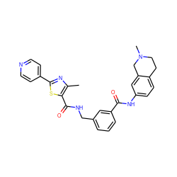 Cc1nc(-c2ccncc2)sc1C(=O)NCc1cccc(C(=O)Nc2ccc3c(c2)CN(C)CC3)c1 ZINC000167961471