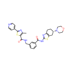 Cc1nc(-c2ccncc2)sc1C(=O)NCc1cccc(C(=O)Nc2nc3c(s2)C[C@@H](N2CCOCC2)CC3)c1 ZINC000167970336
