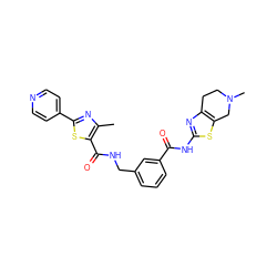 Cc1nc(-c2ccncc2)sc1C(=O)NCc1cccc(C(=O)Nc2nc3c(s2)CN(C)CC3)c1 ZINC000167959173