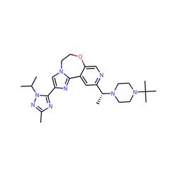 Cc1nc(-c2cn3c(n2)-c2cc([C@@H](C)N4CCN(C(C)(C)C)CC4)ncc2OCC3)n(C(C)C)n1 ZINC000204423864