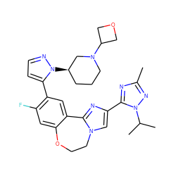 Cc1nc(-c2cn3c(n2)-c2cc(-c4ccnn4[C@@H]4CCCN(C5COC5)C4)c(F)cc2OCC3)n(C(C)C)n1 ZINC000144290066