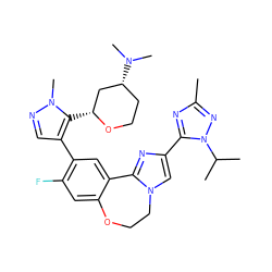 Cc1nc(-c2cn3c(n2)-c2cc(-c4cnn(C)c4[C@@H]4C[C@H](N(C)C)CCO4)c(F)cc2OCC3)n(C(C)C)n1 ZINC000204432325