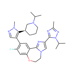 Cc1nc(-c2cn3c(n2)-c2cc(-c4cnn(C)c4[C@@H]4CCCN(C(C)C)C4)c(F)cc2OCC3)n(C(C)C)n1 ZINC000204428410