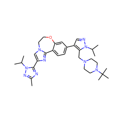 Cc1nc(-c2cn3c(n2)-c2ccc(-c4cnn(C(C)C)c4CN4CCN(C(C)(C)C)CC4)cc2OCC3)n(C(C)C)n1 ZINC000204430381