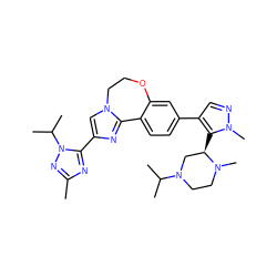 Cc1nc(-c2cn3c(n2)-c2ccc(-c4cnn(C)c4[C@@H]4CN(C(C)C)CCN4C)cc2OCC3)n(C(C)C)n1 ZINC000204422900