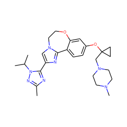 Cc1nc(-c2cn3c(n2)-c2ccc(OC4(CN5CCN(C)CC5)CC4)cc2OCC3)n(C(C)C)n1 ZINC000203793562