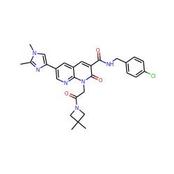 Cc1nc(-c2cnc3c(c2)cc(C(=O)NCc2ccc(Cl)cc2)c(=O)n3CC(=O)N2CC(C)(C)C2)cn1C ZINC000221760963