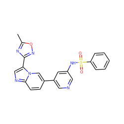 Cc1nc(-c2cnc3ccc(-c4cncc(NS(=O)(=O)c5ccccc5)c4)cn23)no1 ZINC000071317250