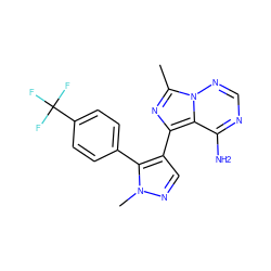 Cc1nc(-c2cnn(C)c2-c2ccc(C(F)(F)F)cc2)c2c(N)ncnn12 ZINC001772622509