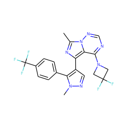 Cc1nc(-c2cnn(C)c2-c2ccc(C(F)(F)F)cc2)c2c(N3CC(F)(F)C3)ncnn12 ZINC000169697321