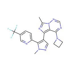 Cc1nc(-c2cnn(C)c2-c2ccc(C(F)(F)F)cn2)c2c(N3CCC3)ncnn12 ZINC000103257178